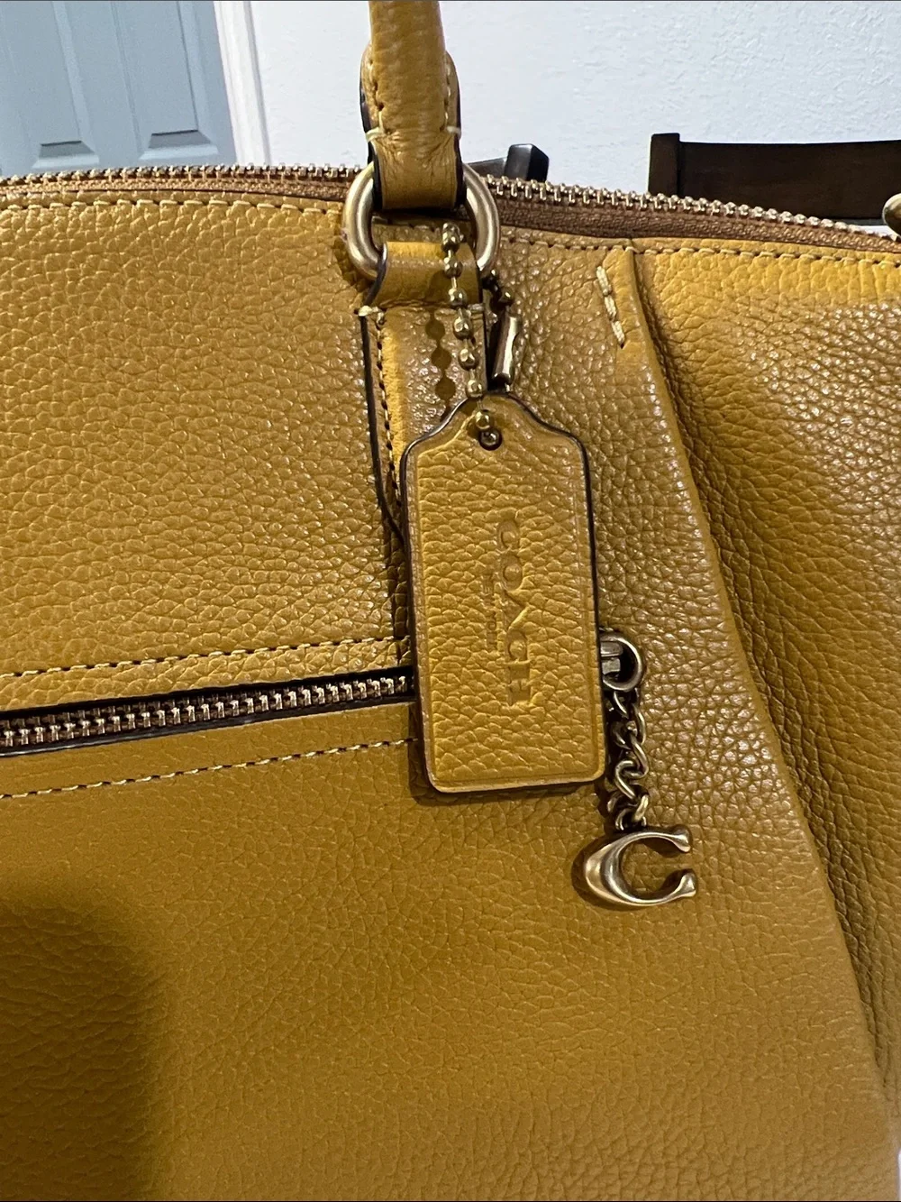 Coach Pebbled Leather Satchel in Mustard